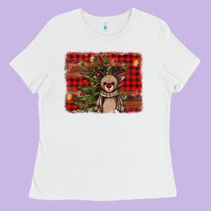 Reindeer Trees Background Ladies Tee Designed By Adodesignshop