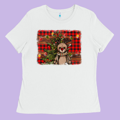 Reindeer Trees Background Ladies Tee Designed By Adodesignshop