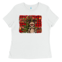 White reindeer trees background Ladies Tee - AdoDesignShop