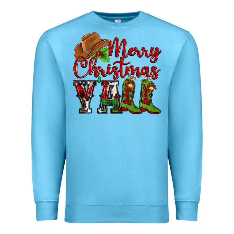 Merry Christmas Y'all Cowboy Premium Sweatshirt by MaliasSmallBusiness | Teevron