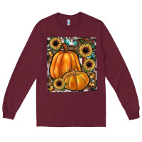 Burgundy sunflowers, pumpkin, cowhide, serape Long Sleeve Tee - JahusDesignShop