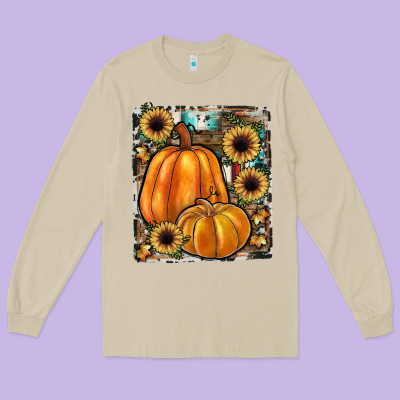 Sunflowers, Pumpkin, Cowhide, Serape Long Sleeve Tee Designed By Jahusdesignshop