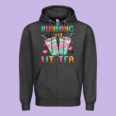 Running On Lit Tea Zipper Hoodie Designed By Maliassmallbusiness