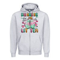 Heather Grey running on lit tea Zipper Hoodie - MaliasSmallBusiness