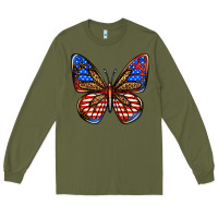Army Green 4th of july butterfly Long Sleeve Tee - BundleAndBundleShop