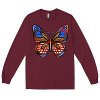 Burgundy 4th of july butterfly Long Sleeve Tee - BundleAndBundleShop