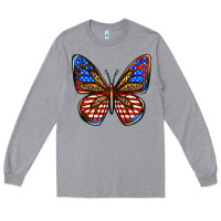 Heather Grey 4th of july butterfly Long Sleeve Tee - BundleAndBundleShop