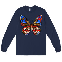 Navy 4th of july butterfly Long Sleeve Tee - BundleAndBundleShop