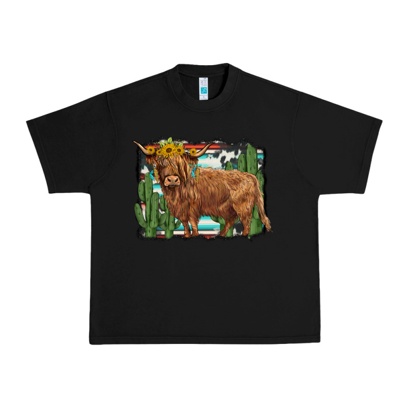 Western Cactus Highland Cow Urban Heavy Tee by BarkalooDesign | Teevron