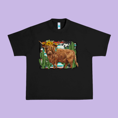 Western Cactus Highland Cow Urban Heavy Tee Designed By Barkaloodesign