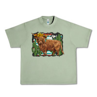Oil Green western cactus highland cow Urban Heavy Tee - BarkalooDesign