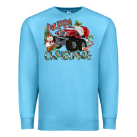Ocean Blue Merry Christmas Monster Truck Premium Sweatshirt - MaliasSmallBusiness