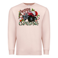 Pale Pink Merry Christmas Monster Truck Premium Sweatshirt - MaliasSmallBusiness