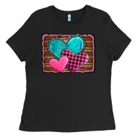 Black valentine's day hearts turquoise heart Ladies Tee - AdoDesignShop