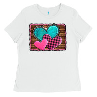 White valentine's day hearts turquoise heart Ladies Tee - AdoDesignShop