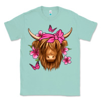 Floral Pink Bandana Longhaired Cow Classic Tee | Teevron