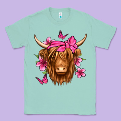 Floral Pink Bandana Longhaired Cow Classic Tee Designed By Jasminsmagicworld