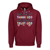 Burgundy look back and thank god look forward and trust god Zipper Hoodie - MaliasSmallBusiness