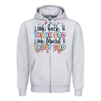 Heather Grey look back and thank god look forward and trust god Zipper Hoodie - MaliasSmallBusiness