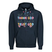 Navy look back and thank god look forward and trust god Zipper Hoodie - MaliasSmallBusiness