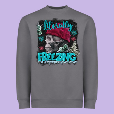 Literally Freezing Skull Heavyweight Sweatshirt Designed By Fadigitalartstudio