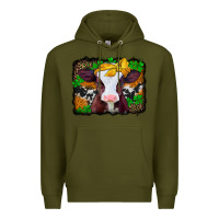 Army Green st patricks baby cow with leopard background Premium Hoodie - Jasminsmagicworld