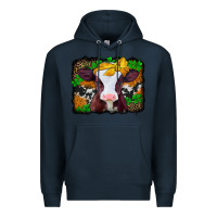 Navy st patricks baby cow with leopard background Premium Hoodie - Jasminsmagicworld