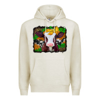 Oatmeal Heather st patricks baby cow with leopard background Premium Hoodie - Jasminsmagicworld