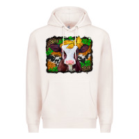 St Patricks Baby Cow With Leopard Background Premium Hoodie | Teevron