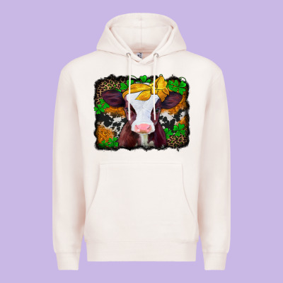 St Patricks Baby Cow With Leopard Background Premium Hoodie Designed By Jasminsmagicworld