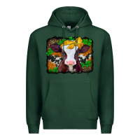 Sports Green st patricks baby cow with leopard background Premium Hoodie - Jasminsmagicworld