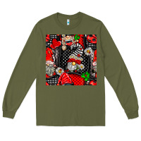 Army Green ladybug gnomes seamless pattern Long Sleeve Tee - BundleAndBundleShop
