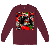 Burgundy ladybug gnomes seamless pattern Long Sleeve Tee - BundleAndBundleShop