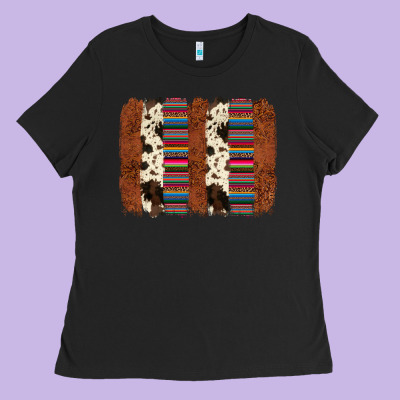 Serape Cowhide  Brushstroke Ladies Tee Designed By Adodesignshop