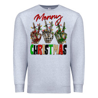 Heather Grey Merry Christmas skeleton hands Premium Sweatshirt - NancyCooperArtShop