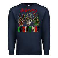 Navy Merry Christmas skeleton hands Premium Sweatshirt - NancyCooperArtShop