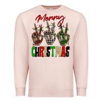 Pale Pink Merry Christmas skeleton hands Premium Sweatshirt - NancyCooperArtShop