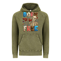 Vintage Olive Born to be free with skeleton 4th of july Vintage Hoodie - Neo Western