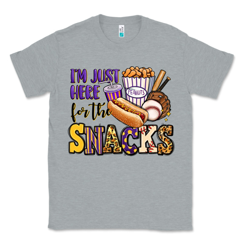 I'm Just Here For The Snacks Baseball Purple And G Classic Tee by Jasminsmagicworld | Teevron