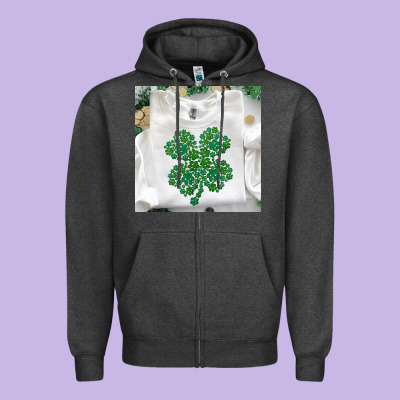Shamrock Patterned Clothing Zipper Hoodie Designed By Maliassmallbusiness