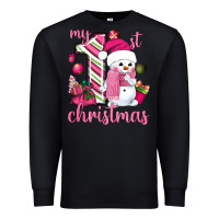 Black My 1st. pink Christmas with cute snowman Premium Sweatshirt - NancyCooperArtShop