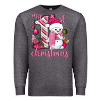 Charcoal Heather My 1st. pink Christmas with cute snowman Premium Sweatshirt - NancyCooperArtShop
