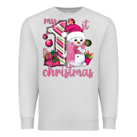 Dove Grey My 1st. pink Christmas with cute snowman Premium Sweatshirt - NancyCooperArtShop