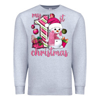 Heather Grey My 1st. pink Christmas with cute snowman Premium Sweatshirt - NancyCooperArtShop
