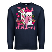 Navy My 1st. pink Christmas with cute snowman Premium Sweatshirt - NancyCooperArtShop