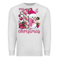 Oatmeal Heather My 1st. pink Christmas with cute snowman Premium Sweatshirt - NancyCooperArtShop