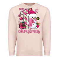 Pale Pink My 1st. pink Christmas with cute snowman Premium Sweatshirt - NancyCooperArtShop