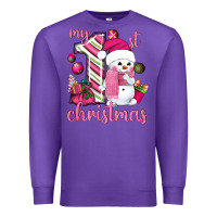 Purple My 1st. pink Christmas with cute snowman Premium Sweatshirt - NancyCooperArtShop