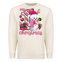 Sandshell My 1st. pink Christmas with cute snowman Premium Sweatshirt - NancyCooperArtShop