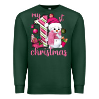 Sports Green My 1st. pink Christmas with cute snowman Premium Sweatshirt - NancyCooperArtShop